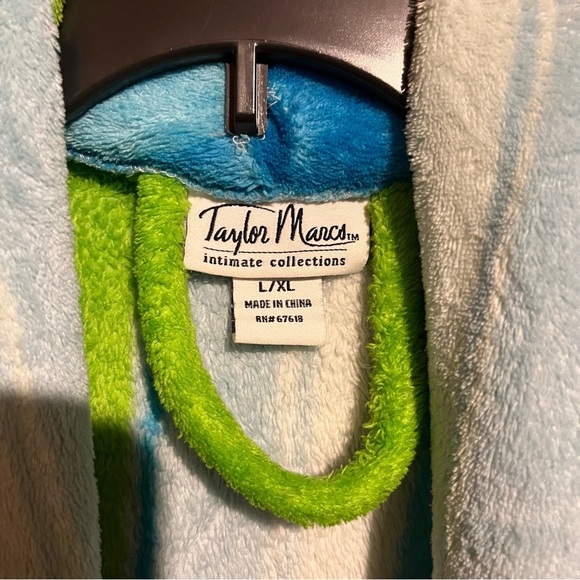 Taylor Marcs Intimate Collections Blue Green Striped Plush Fleece Robe Sz L/XL - Picture 2 of 7